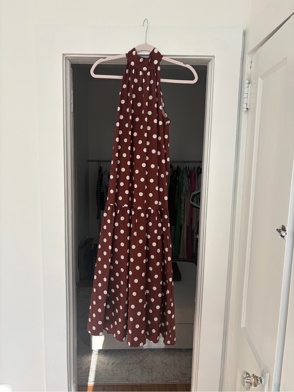 Maeve Brown Polka Dot Halter Maxi Dress